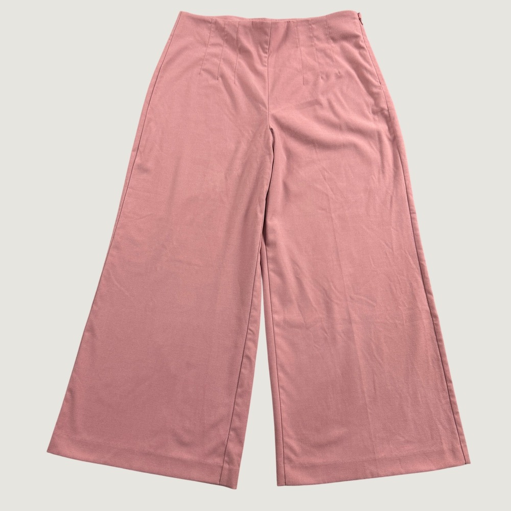LOFT Pink Wide Leg Crop Pants Womens 14P Pintuck High Rise Side Zip Trousers